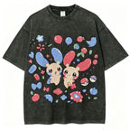 Pok¡§|mon Plusle And Minions Unisex Vintage Washed Tee
