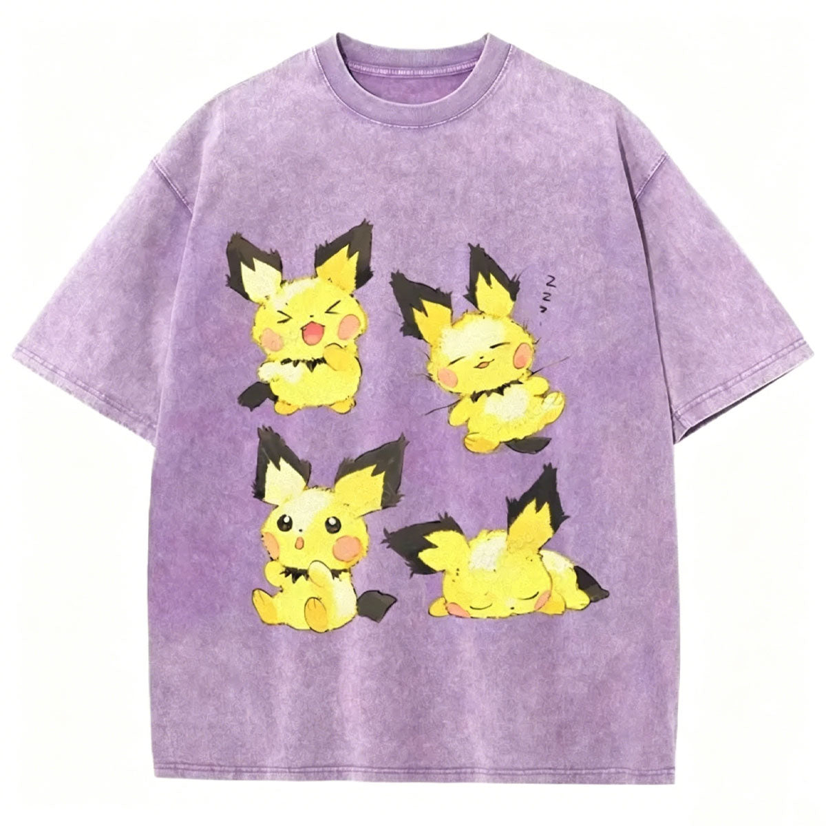 Watercolor Pichu Squad Unisex Vintage Washed Tee