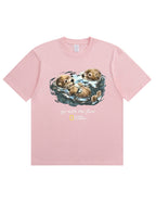 Retro Go With The Flow Sea Otter Graphic Soft Cotton T-Shirt
