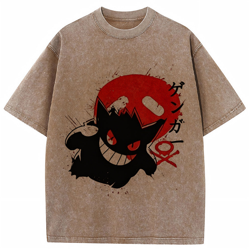 Ink Splatter Gengar Kanji Vintage Tee | Pokemon Anime