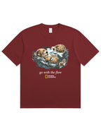Retro Go With The Flow Sea Otter Graphic Soft Cotton T-Shirt