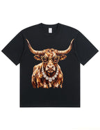 Western Glam Longhorn Bling Design Leopard Print T-Shirt