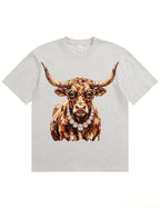 Western Glam Longhorn Bling Design Leopard Print T-Shirt