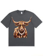 Western Glam Longhorn Bling Design Leopard Print T-Shirt