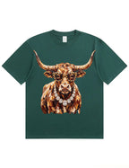 Western Glam Longhorn Bling Design Leopard Print T-Shirt