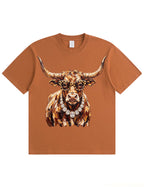 Western Glam Longhorn Bling Design Leopard Print T-Shirt