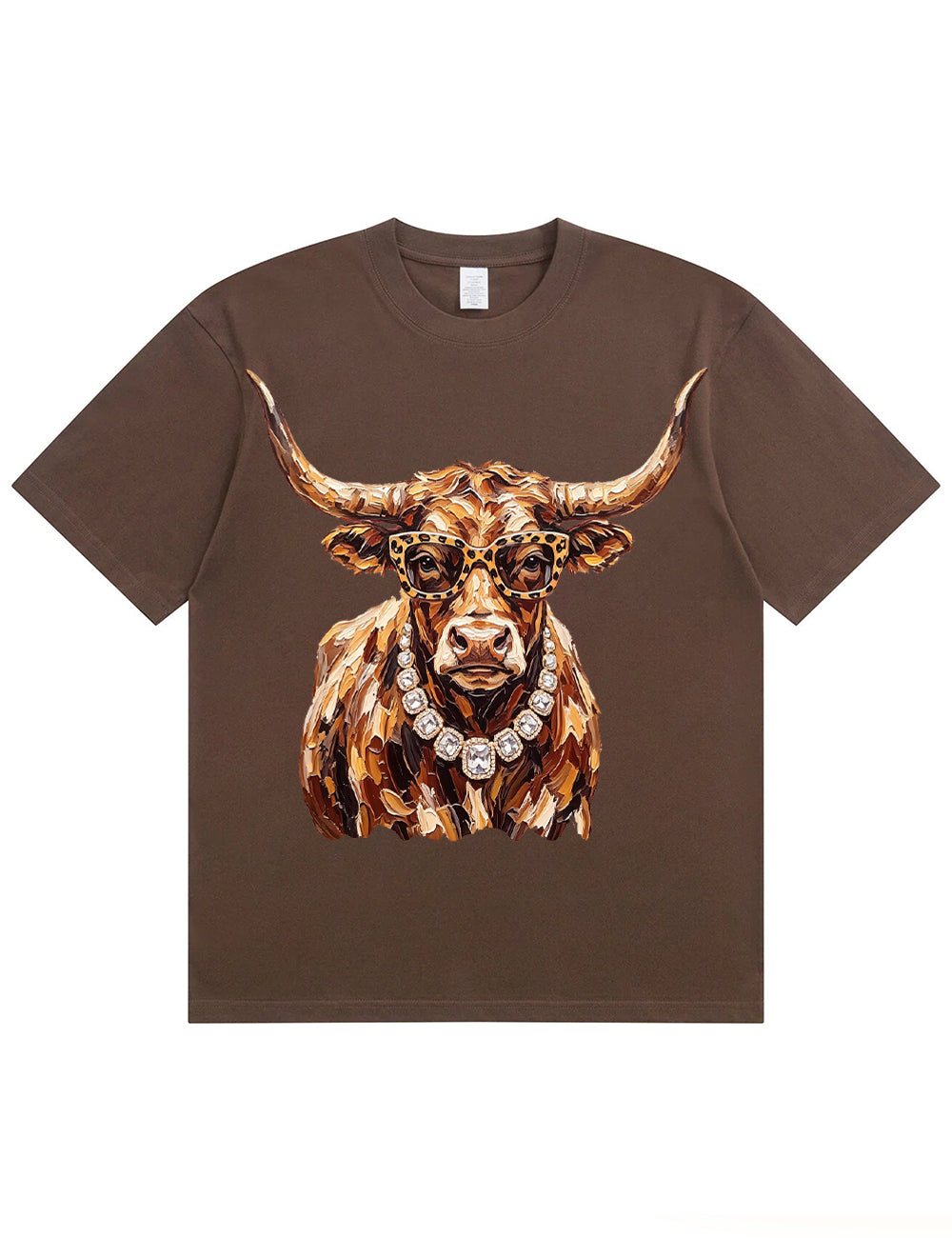 Western Glam Longhorn Bling Design Leopard Print T-Shirt
