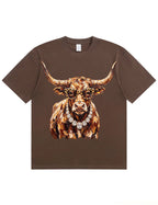 Western Glam Longhorn Bling Design Leopard Print T-Shirt