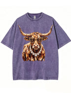 Western Glam Longhorn Bling Design Leopard Print T-Shirt