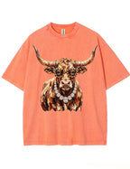 Western Glam Longhorn Bling Design Leopard Print T-Shirt