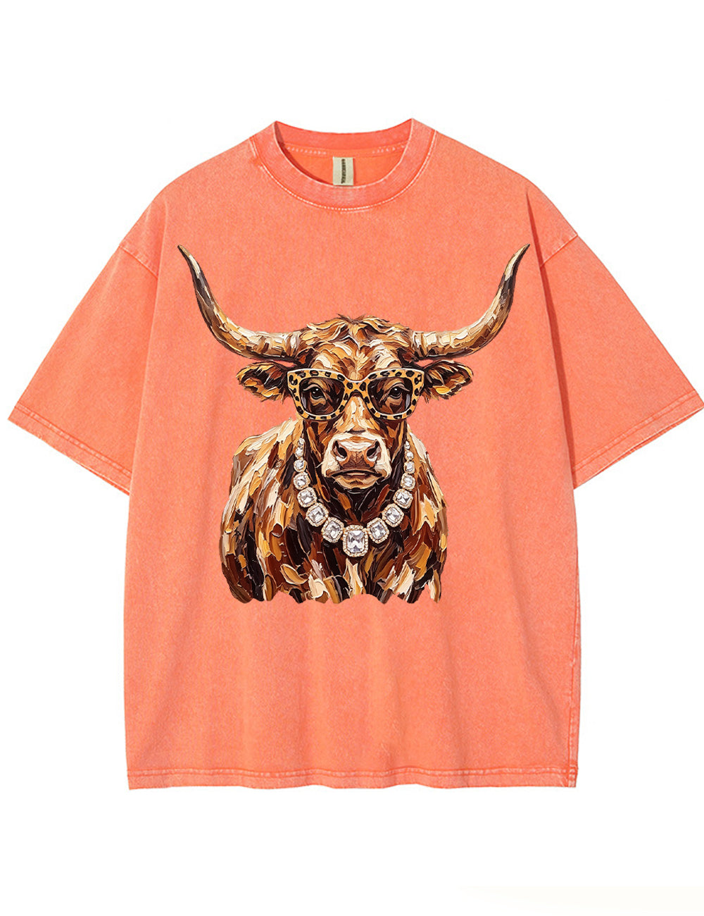 Western Glam Longhorn Bling Design Leopard Print T-Shirt