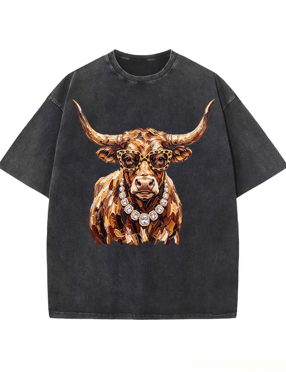 Western Glam Longhorn Bling Design Leopard Print T-Shirt Main image