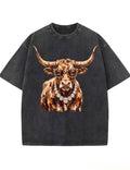 Western Glam Longhorn Bling Design Leopard Print T-Shirt