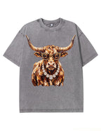 Western Glam Longhorn Bling Design Leopard Print T-Shirt