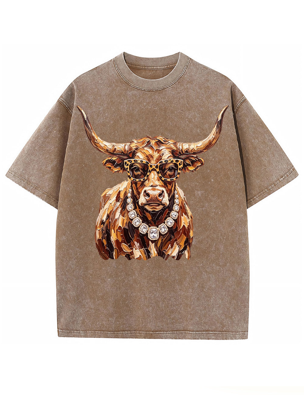 Western Glam Longhorn Bling Design Leopard Print T-Shirt