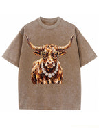 Western Glam Longhorn Bling Design Leopard Print T-Shirt