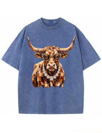 Western Glam Longhorn Bling Design Leopard Print T-Shirt