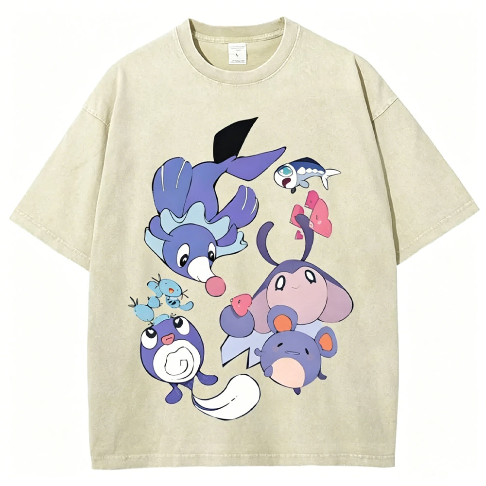 Pokémon Popplio And Mantyke Unisex Vintage Washed Tee Secondary image