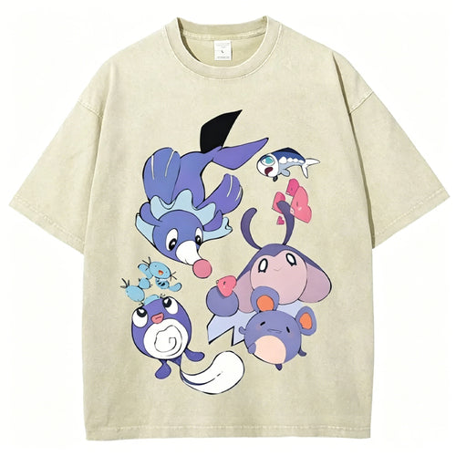 Pokémon Popplio And Mantyke Unisex Vintage Washed Tee