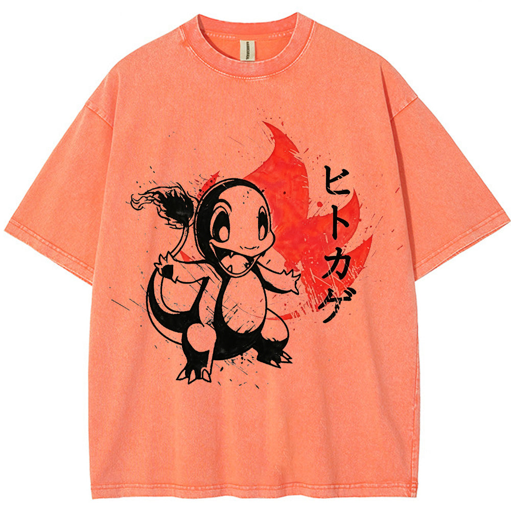 Ink Splash Charmander Retro Brush Tee | Pokemon Anime