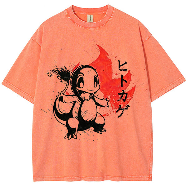 Ink Splash Charmander Retro Brush Tee | Pokemon Anime