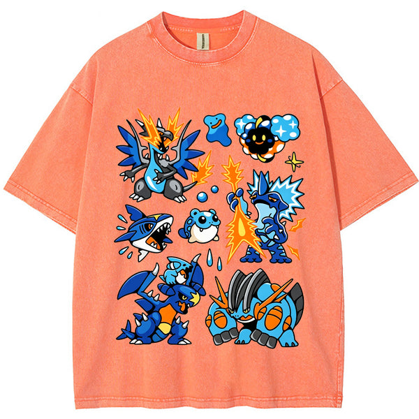 Blue Mega Charizard X & Water Type Squad Cartoon Tee | Pokemon Anime
