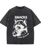 Vintage Washed Snacks Make Me Nicer Raccoon Graphic T Shirt