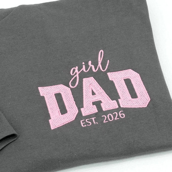Custom Girl Dad Embroidered Shirt With Baby Name, Pregnancy Announcement Gift