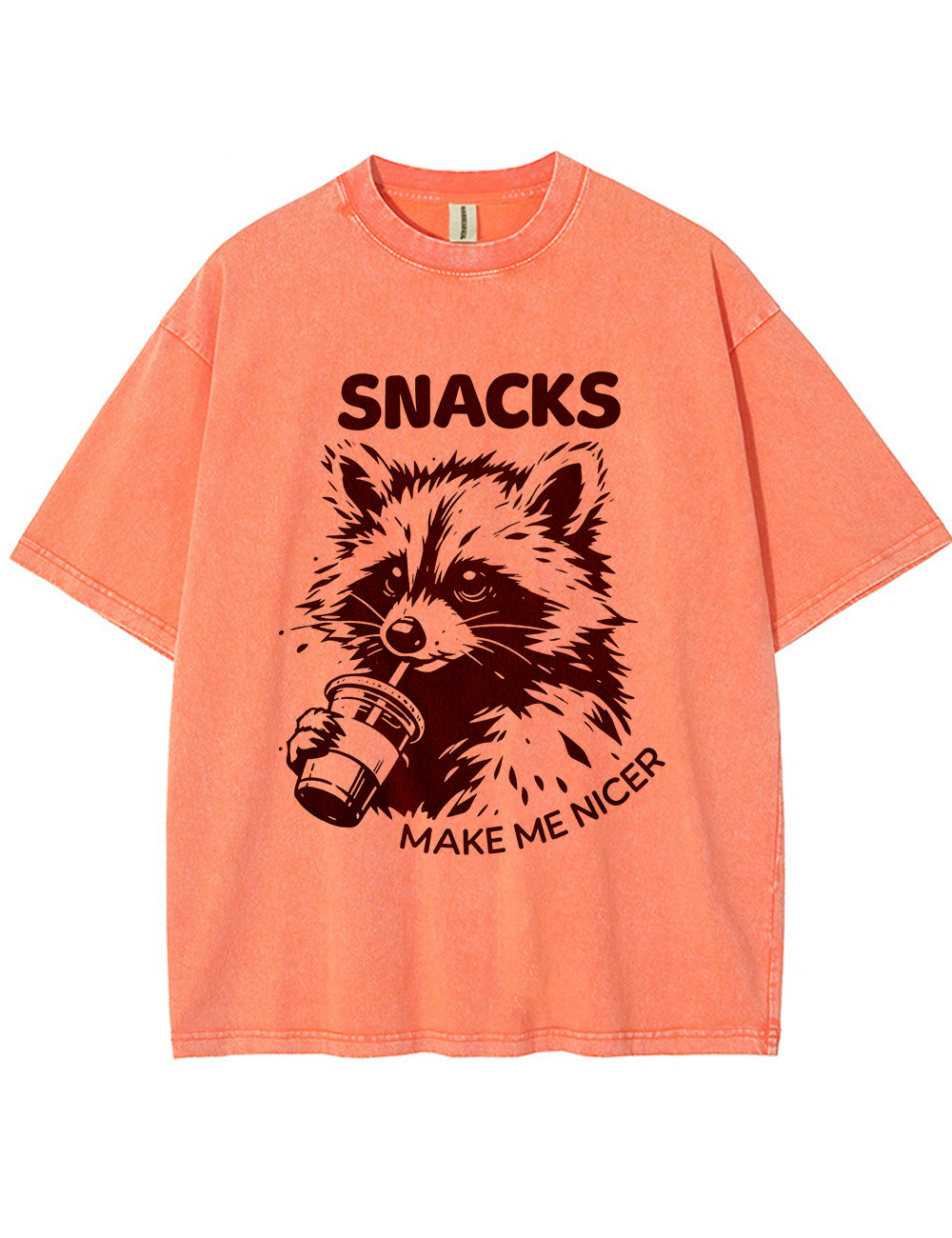 Vintage Washed Snacks Make Me Nicer Raccoon Graphic T Shirt