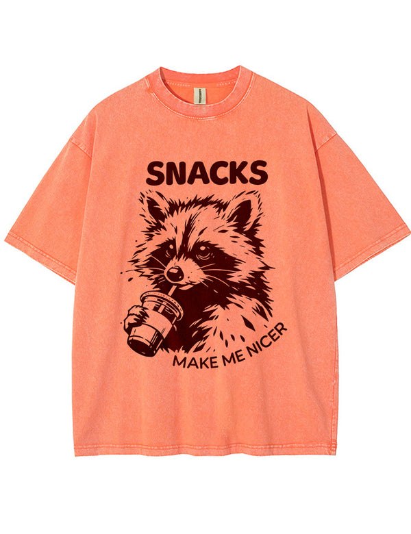 Vintage Washed Snacks Make Me Nicer Raccoon Graphic T Shirt