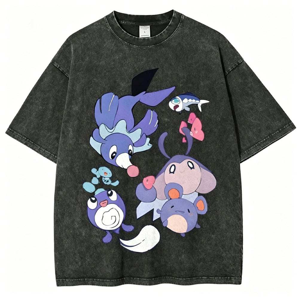 Pokémon Popplio And Mantyke Unisex Vintage Washed Tee