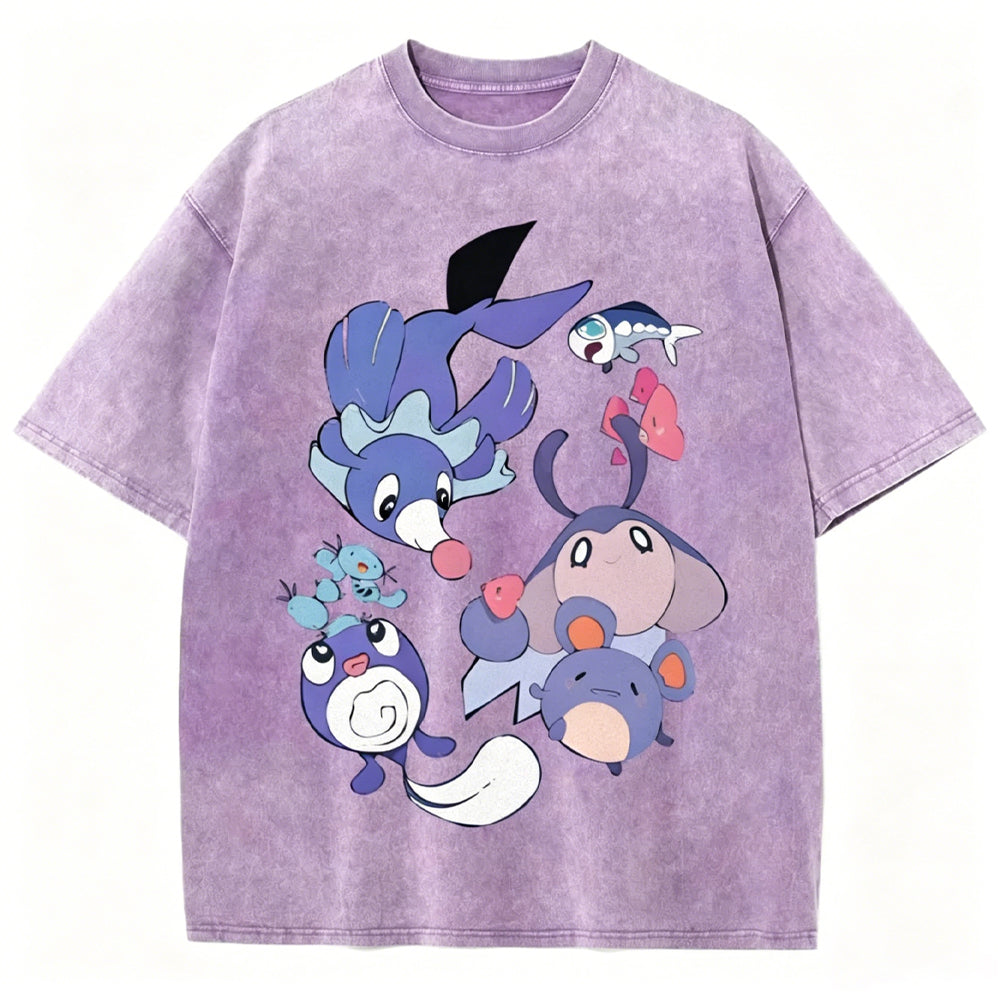 Pokémon Popplio And Mantyke Unisex Vintage Washed Tee Main image