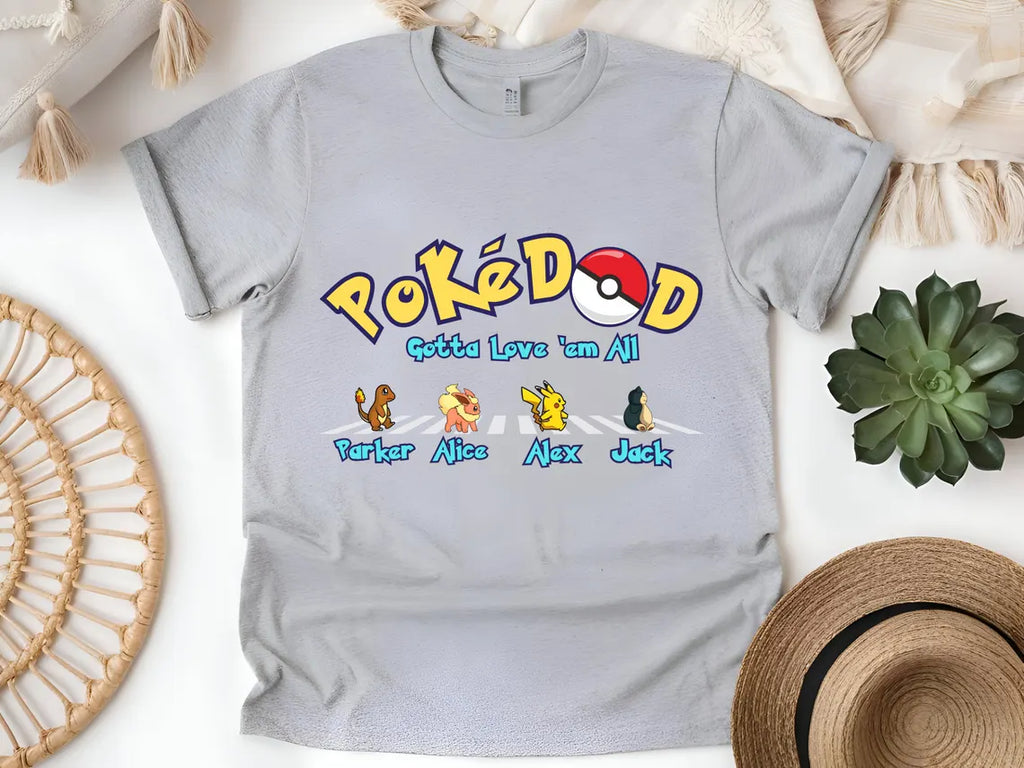 Custom Poke Dad Shirt, Personalized Kids Names, Father's Day Gift Tee
