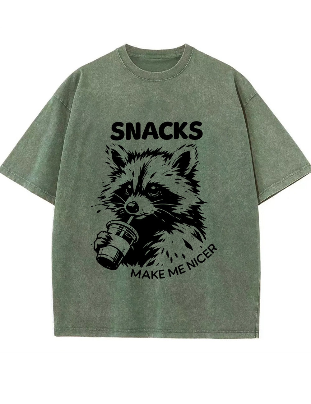 Vintage Washed Snacks Make Me Nicer Raccoon Graphic T Shirt