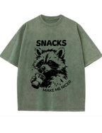 Vintage Washed Snacks Make Me Nicer Raccoon Graphic T Shirt