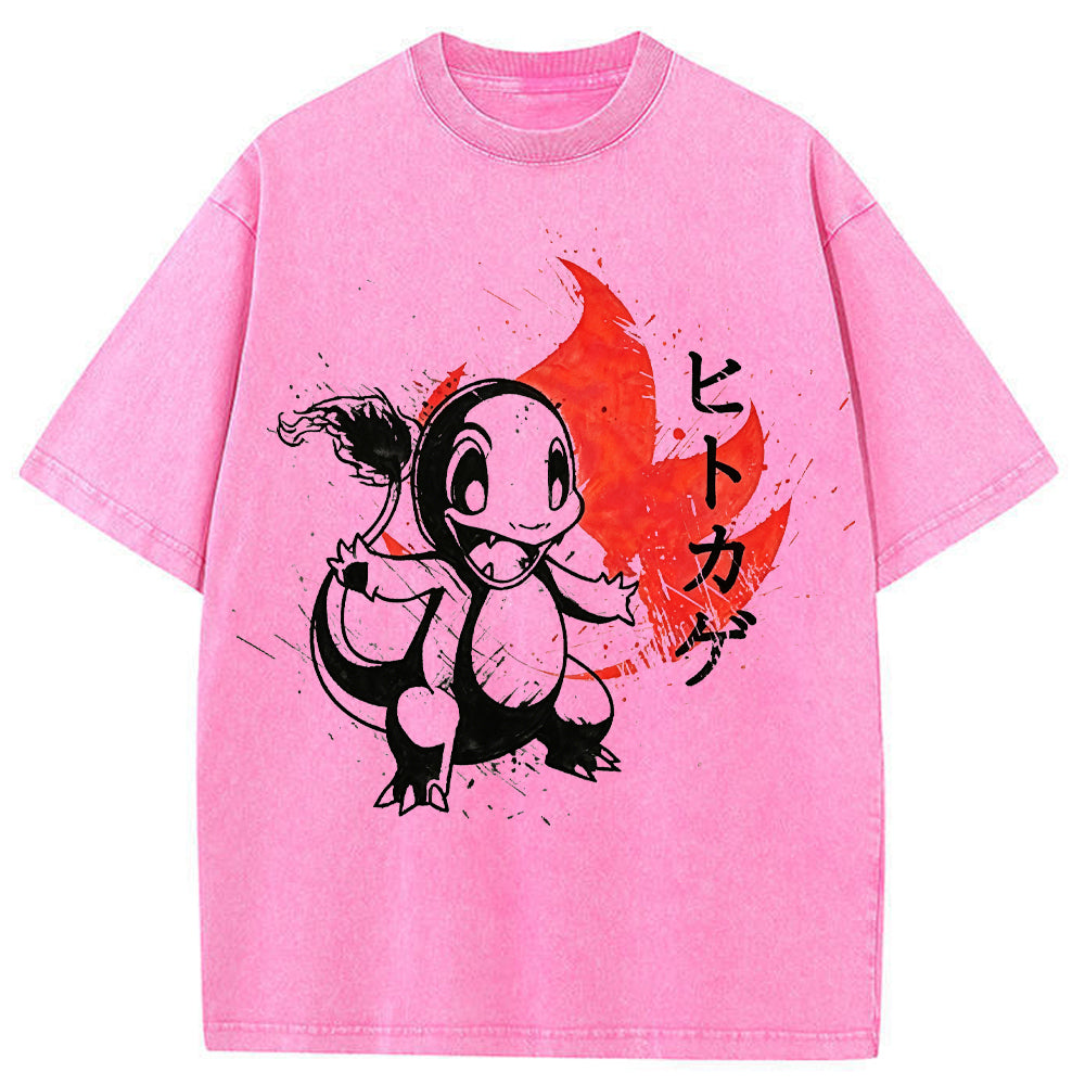 Ink Splash Charmander Retro Brush Tee | Pokemon Anime Secondary image