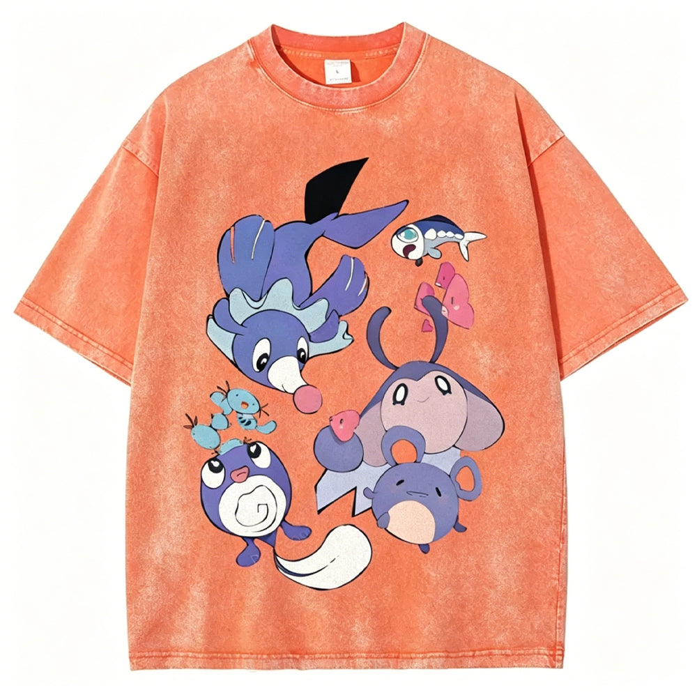 Pokémon Popplio And Mantyke Unisex Vintage Washed Tee