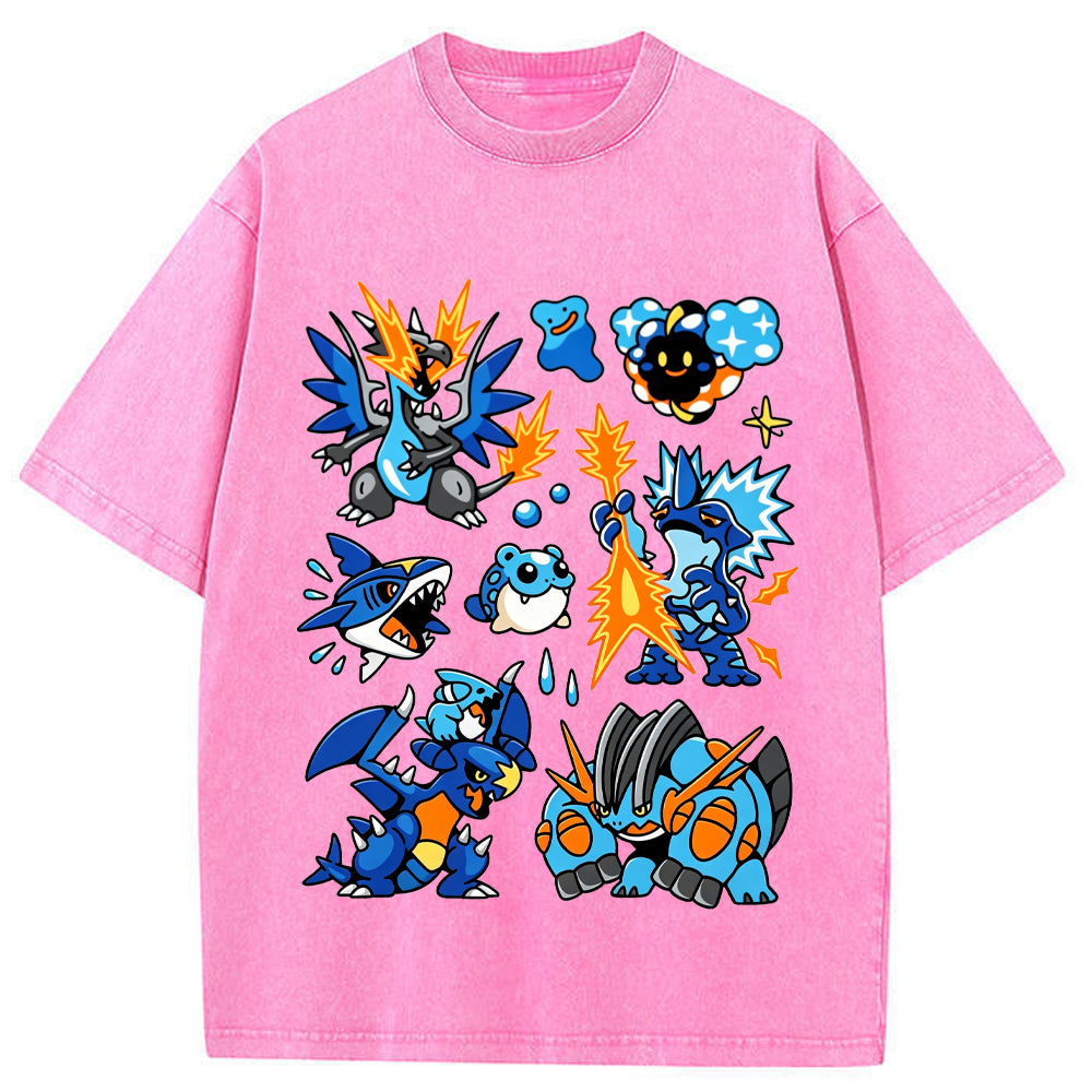 Blue Mega Charizard X & Water Type Squad Cartoon Tee | Pokemon Anime