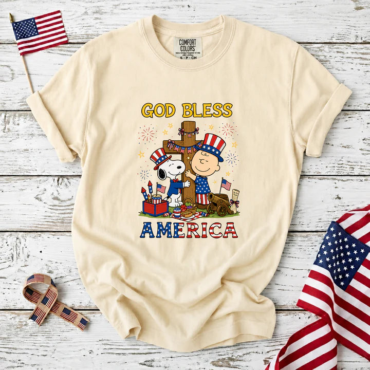 God Bless America Patriotic Friends Cross T-Shirt