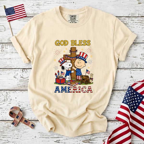 God Bless America Patriotic Friends Cross T-Shirt