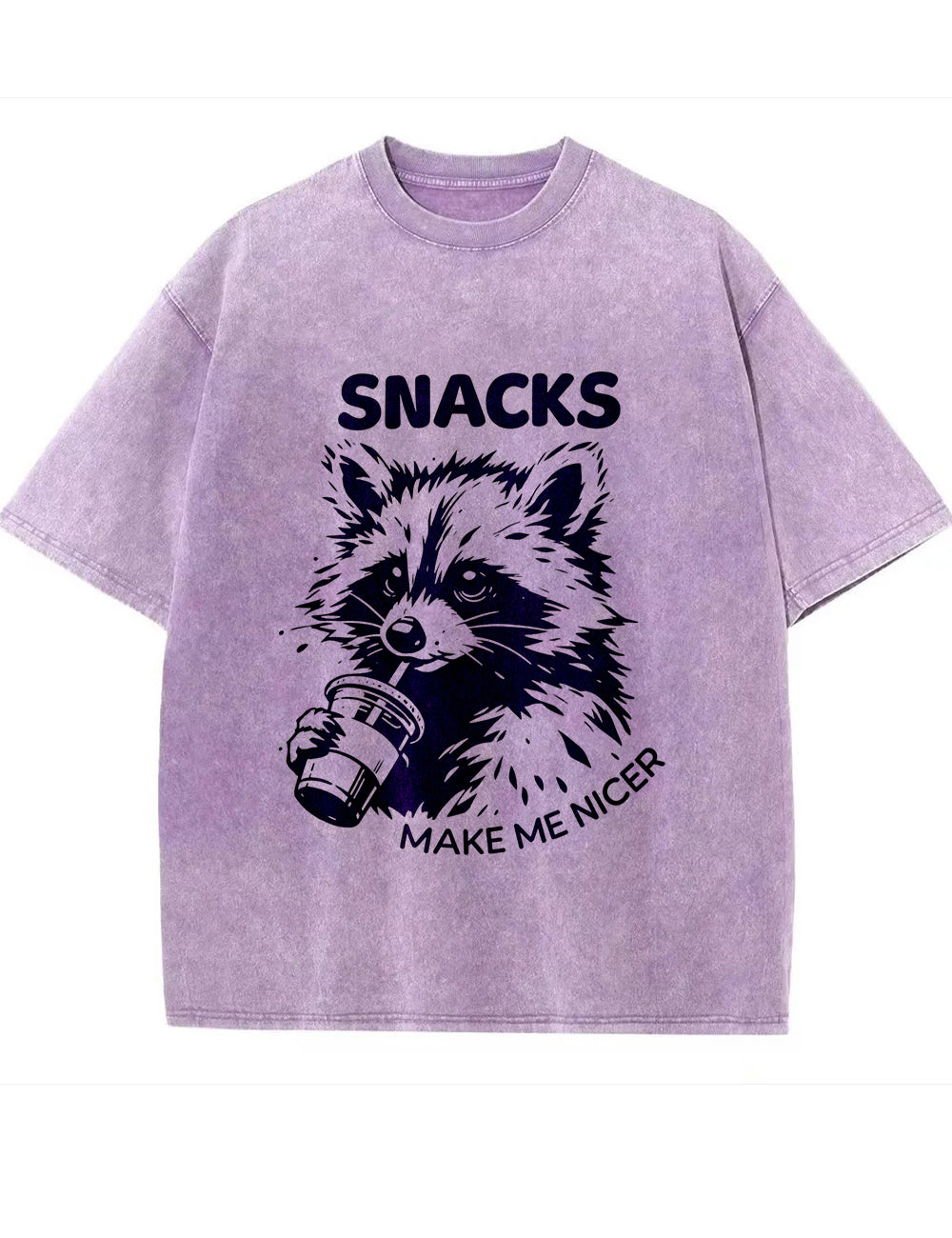 Vintage Washed Snacks Make Me Nicer Raccoon Graphic T Shirt