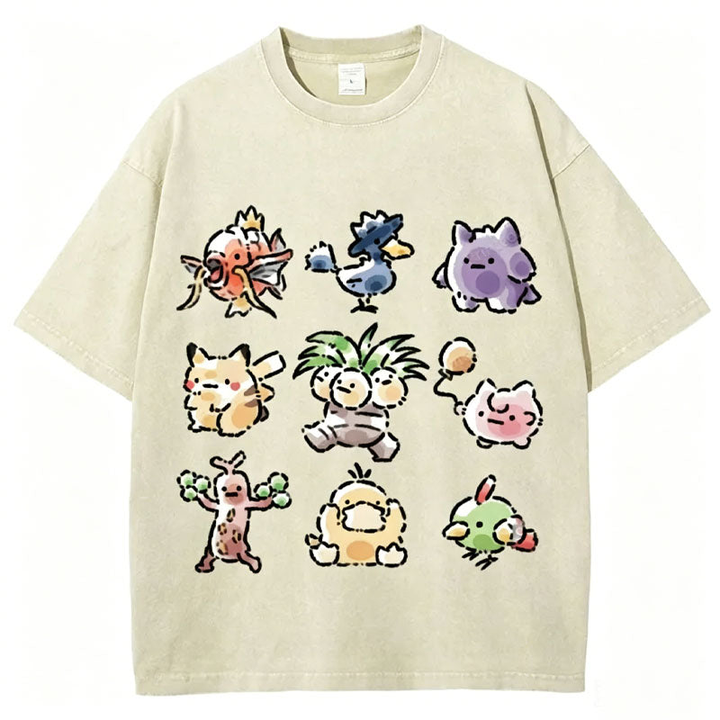 Cute Chibi Pokemon Unisex Vintage Washed Tee Secondary image