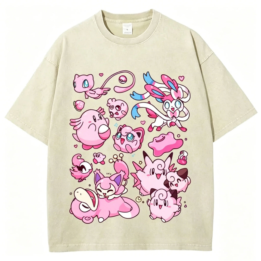 Pink Pokémon Friends Unisex Vintage Washed Tee