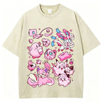 Pink Pok¡§|mon Friends Unisex Vintage Washed Tee