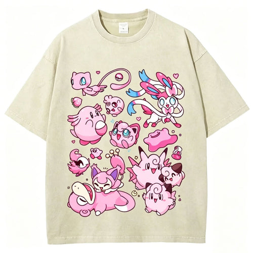 Pink Pokémon Friends Unisex Vintage Washed Tee