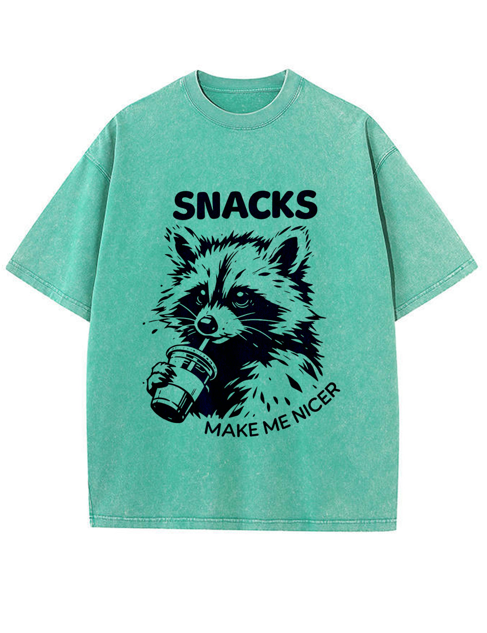 Vintage Washed Snacks Make Me Nicer Raccoon Graphic T Shirt