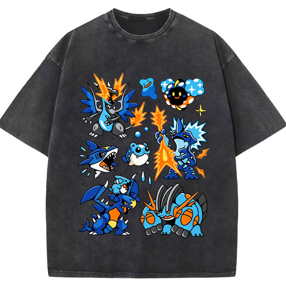 Blue Mega Charizard X & Water Type Squad Cartoon Tee | Pokemon Anime Secondary image