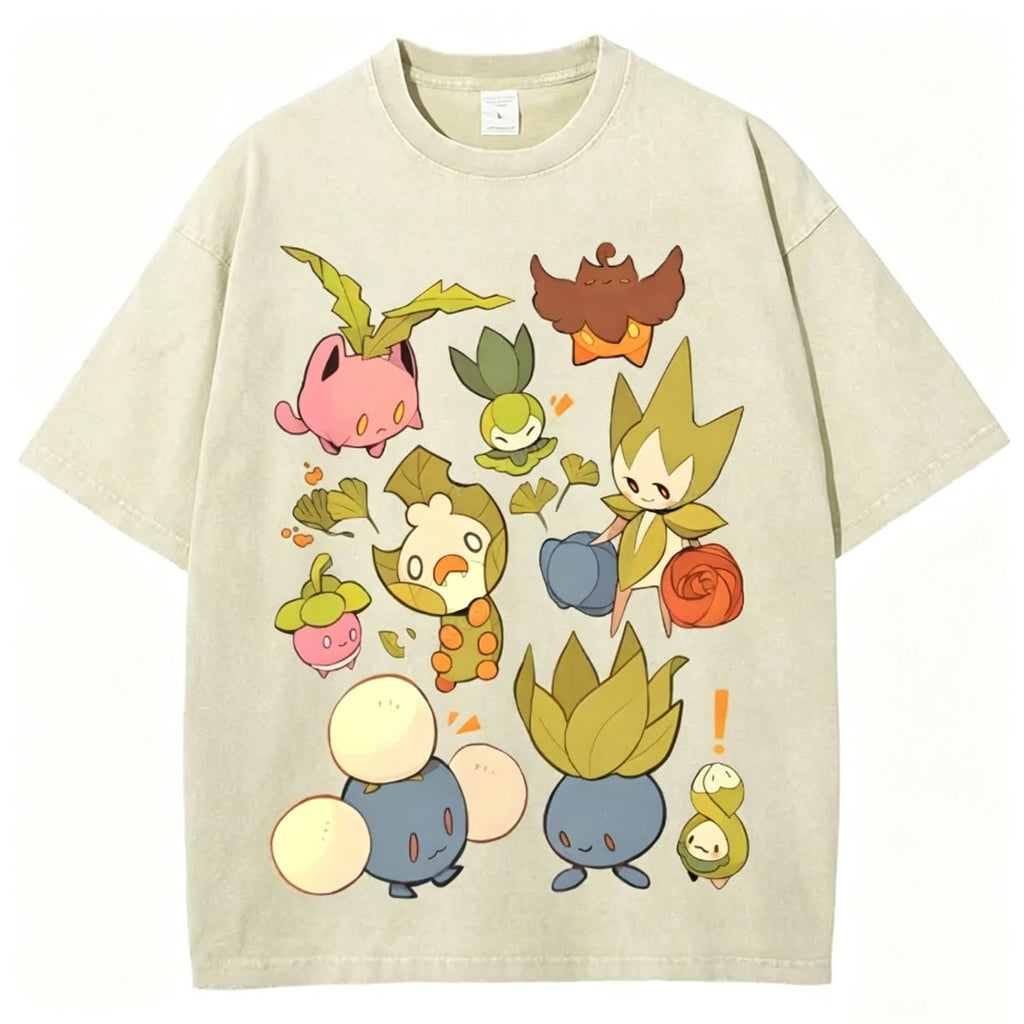 Grass Pokemon Squad Unisex Vintage Washed Tee