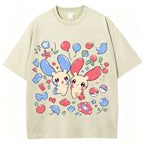 Pok¡§|mon Plusle And Minions Unisex Vintage Washed Tee