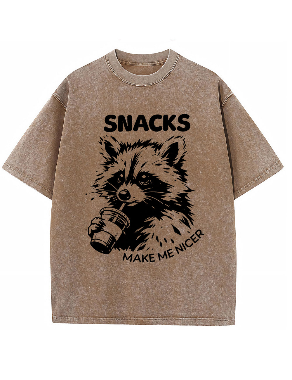 Vintage Washed Snacks Make Me Nicer Raccoon Graphic T Shirt